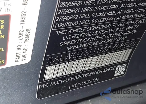 2021 Land Rover Range Rover Sport Se из США, поврежденный, VIN SALWG2SU1MA768628